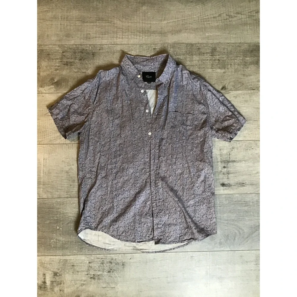Rails Men's Flora Bloom Peach‎ Linen Blend Short Sleeve Carson Shirt Size M